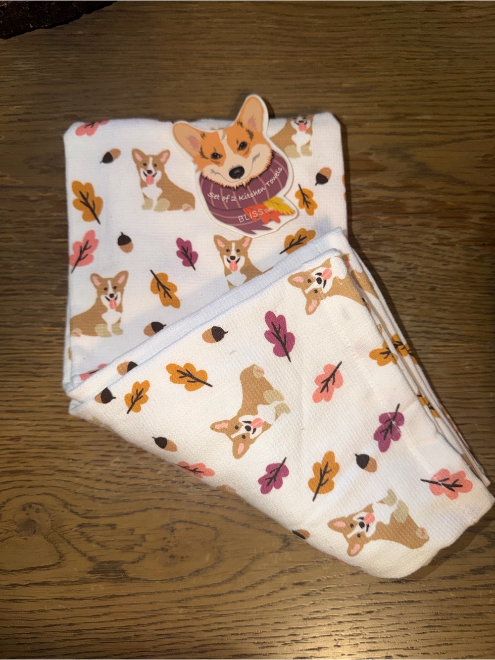 Corgi Print Festive Autumn Leaves Theme Kitchen Dish Towels